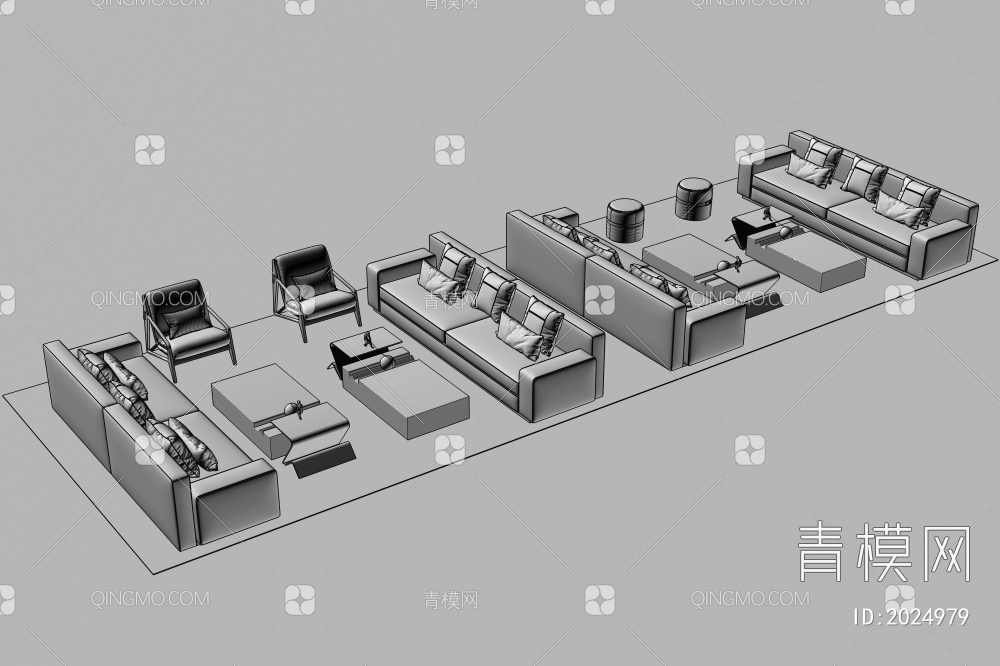 休闲区沙发茶几地毯组合3D模型下载【ID:2024979】