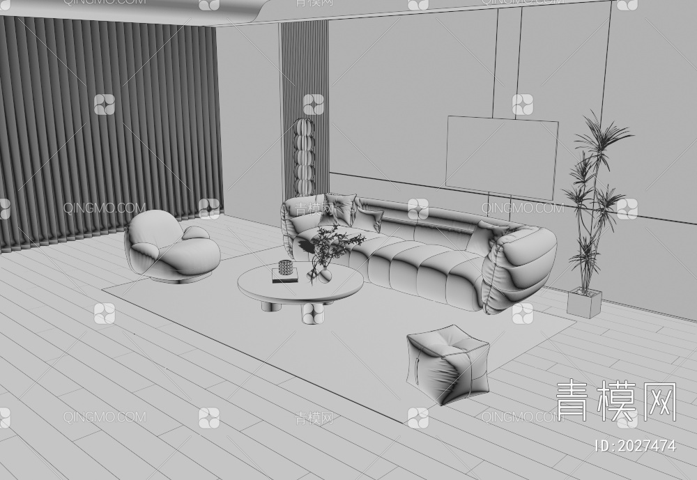 沙发茶几组合3D模型下载【ID:2027474】