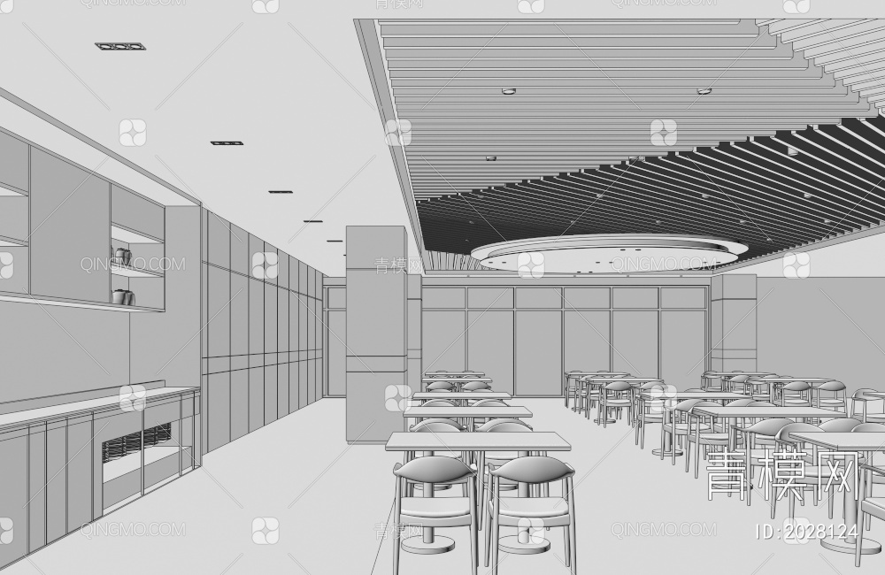 员工餐厅 食堂3D模型下载【ID:2028124】