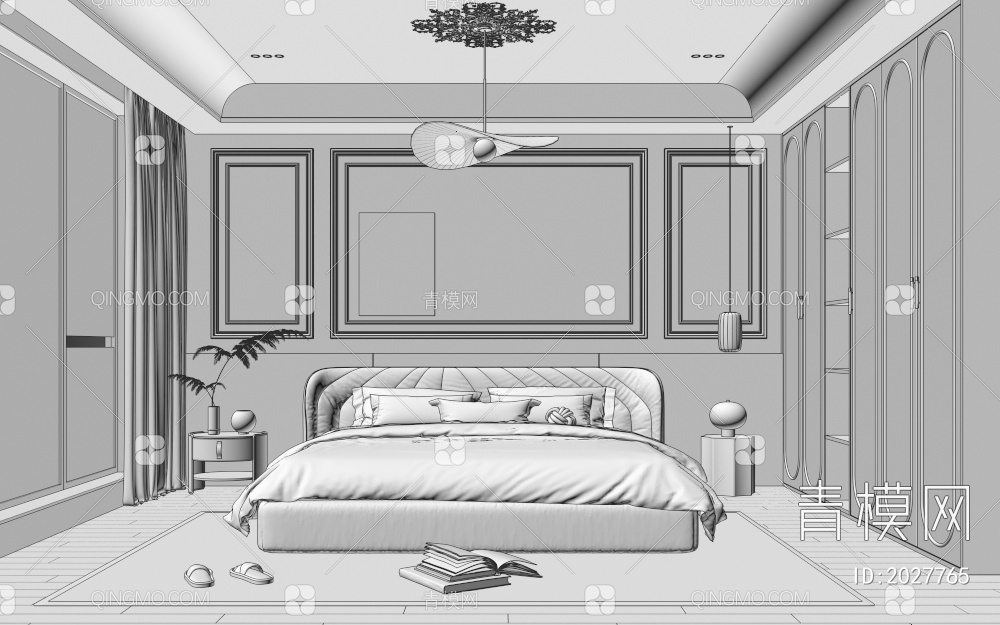 卧室 床 吊灯3D模型下载【ID:2027765】