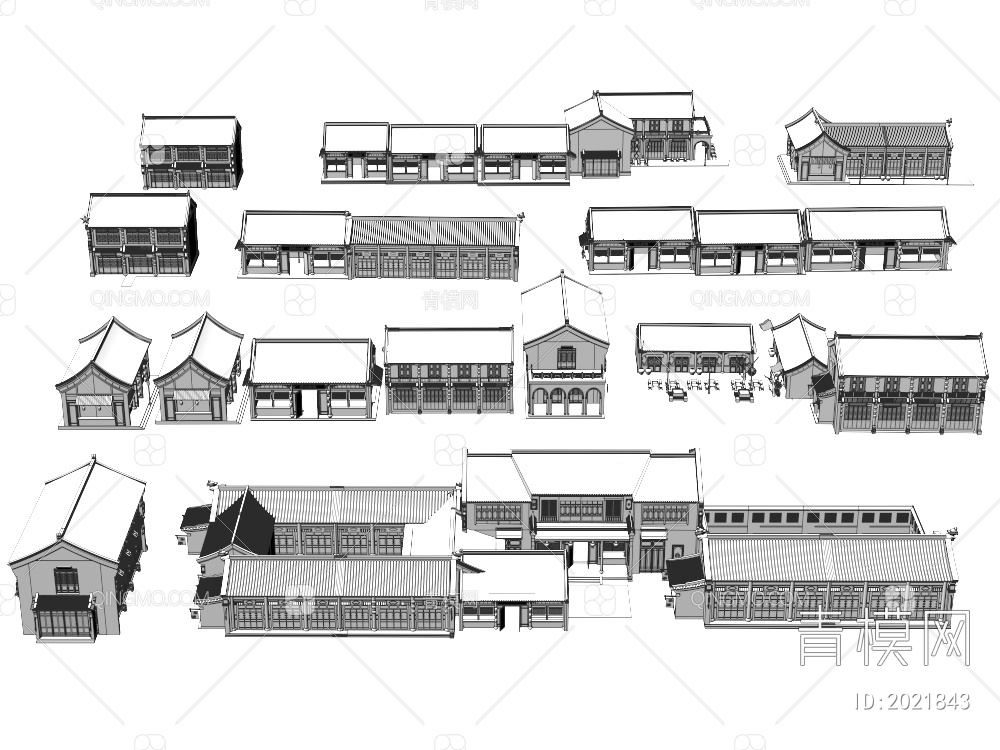 商业街建筑合集3D模型下载【ID:2021843】