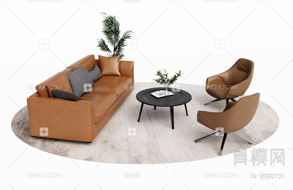 双人沙发 沙发茶几组合3D模型下载【ID:2028131】