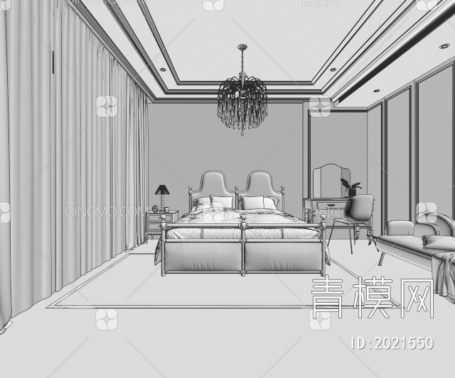 卧室，复古卧室3D模型下载【ID:2021550】