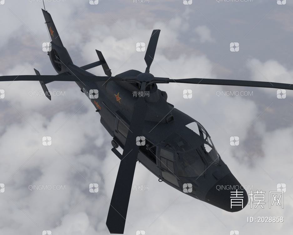 中国人民解放军海豚直升机AS365中型多用途直升机带驾驶舱内饰3D模型下载【ID:2028858】