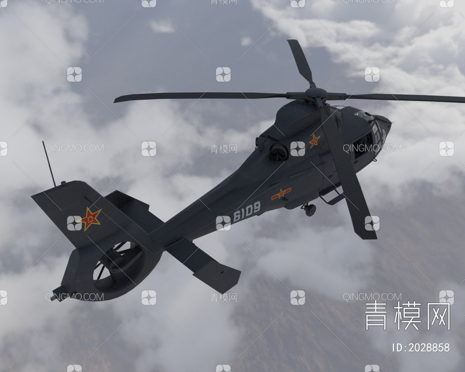 中国人民解放军海豚直升机AS365中型多用途直升机带驾驶舱内饰3D模型下载【ID:2028858】