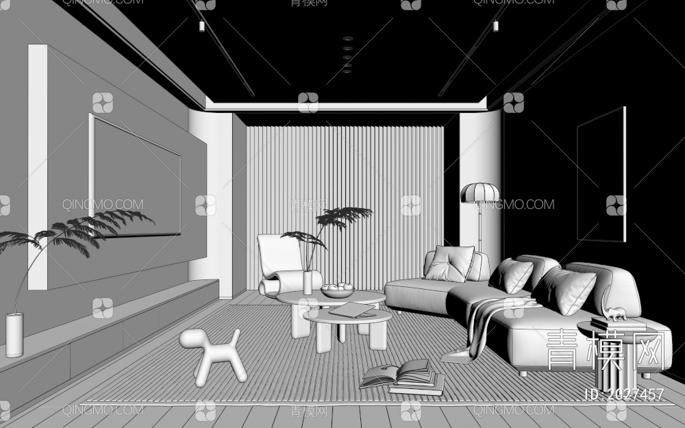 家居客厅 沙发组合 弧形沙发 转角沙发 子母茶几 休闲椅 挂画3D模型下载【ID:2027457】