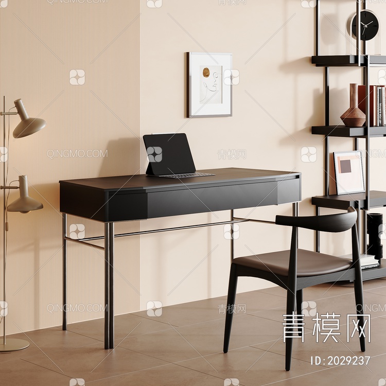 书桌椅组合 书桌 桌子 办公桌3D模型下载【ID:2029237】