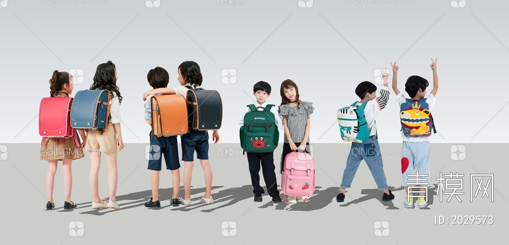 亚洲小学生背书包儿童SU模型下载【ID:2029573】