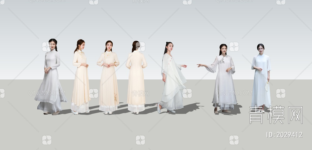 旗袍白色女人系列SU模型下载【ID:2029412】