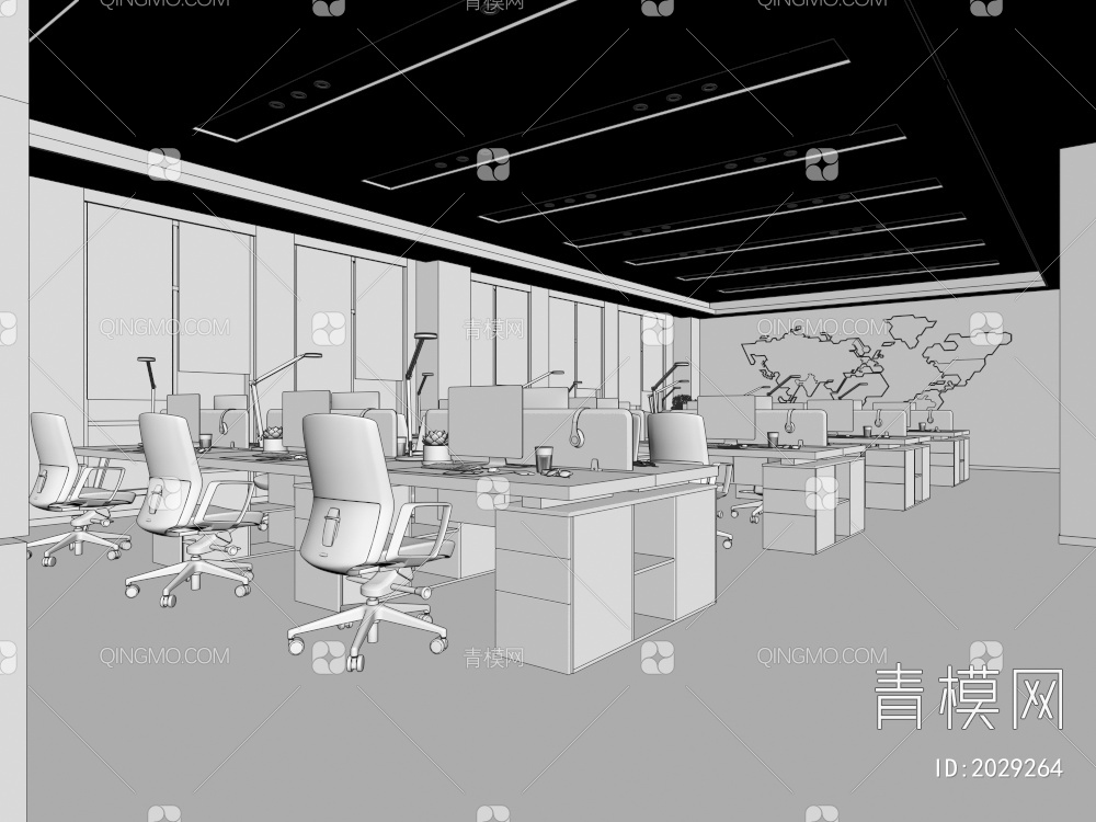公共办公室 独立办公室 公共办公区 办公桌椅3D模型下载【ID:2029264】