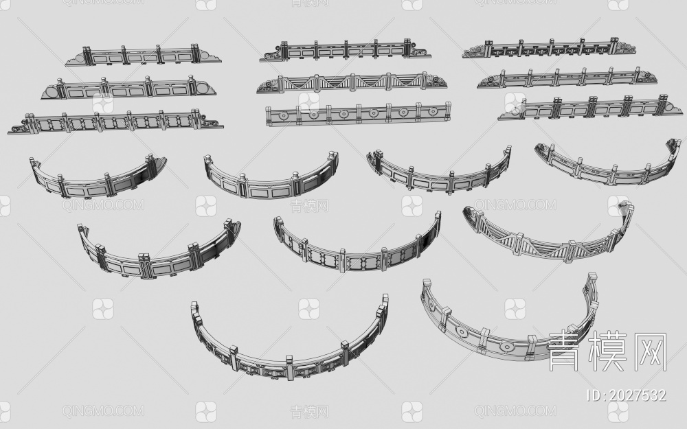 桥梁石栏杆合集3D模型下载【ID:2027532】