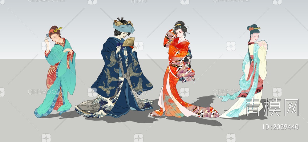 2D手绘日本和风女人SU模型下载【ID:2029440】