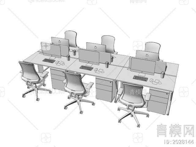 公共办公桌椅组合3D模型下载【ID:2028144】