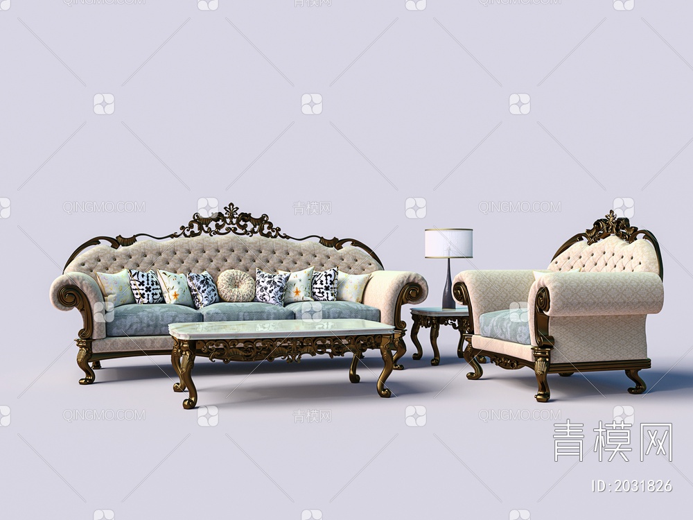 沙发茶几组合3D模型下载【ID:2031826】