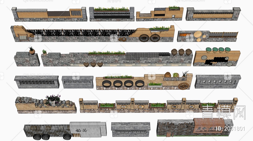 乡村景墙SU模型下载【ID:2031801】