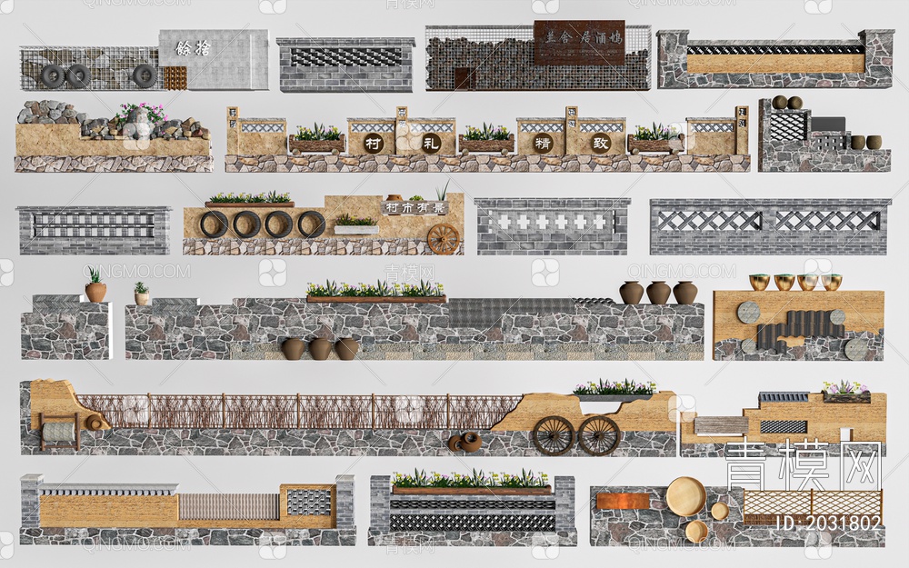 乡村景墙SU模型下载【ID:2031802】