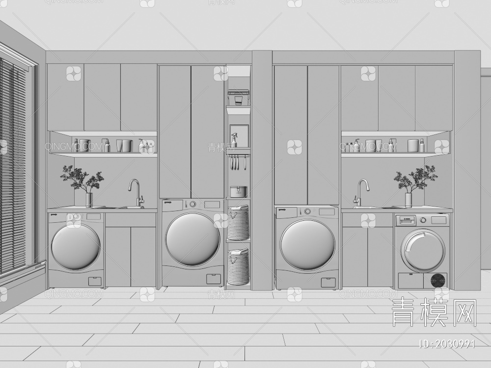 阳台洗衣机柜 一体化洗衣机烘干机3D模型下载【ID:2030991】