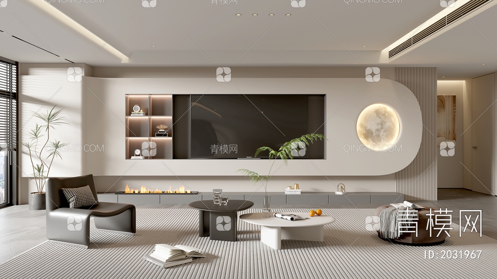 家居客厅 电视背景墙 客厅 茶几组合 沙发 电视柜 极简客厅3D模型下载【ID:2031967】