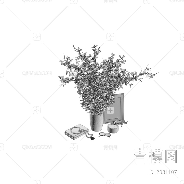 花瓶和植物装饰套装套装3D模型下载【ID:2031107】