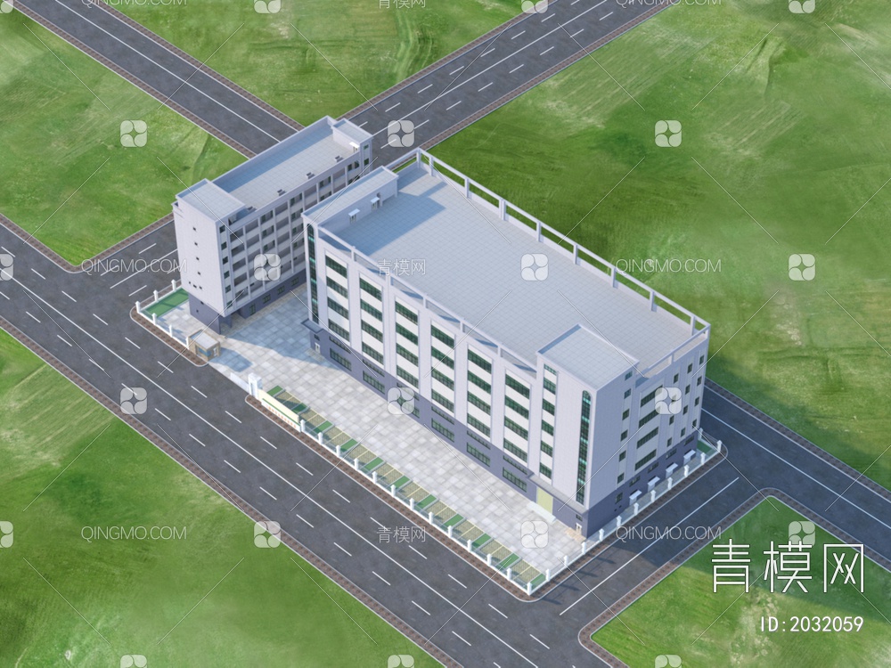 厂区 宿舍 厂房 办公楼 建筑 效果图3D模型下载【ID:2032059】