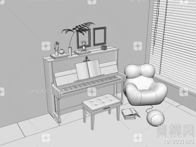 黑色烤漆钢琴 电子钢琴3D模型下载【ID:2031643】