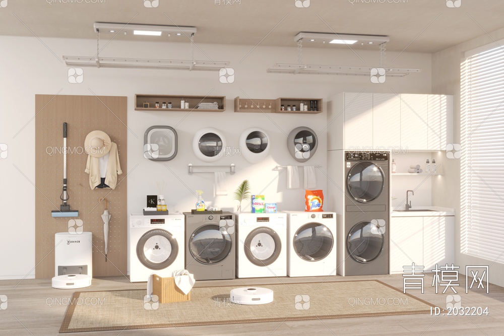洗衣机 烘干机迷你洗衣机扫地机器人 晾衣架毛巾架卫浴用品 拖把3D模型下载【ID:2032204】