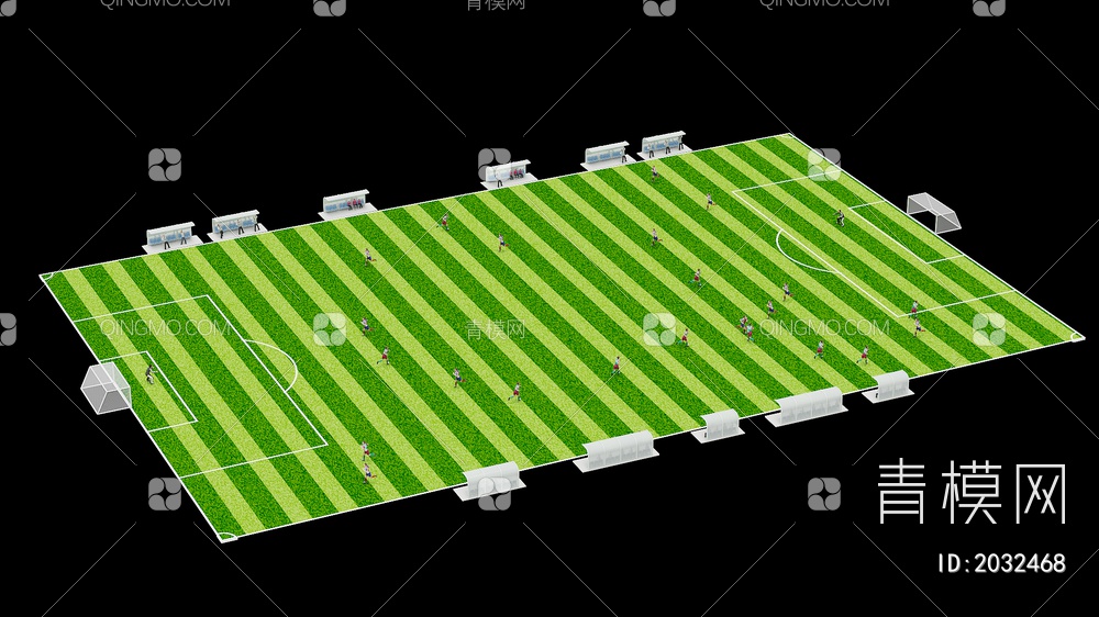 足球场地 踢足球的人 加油的人 足球比赛3D模型下载【ID:2032468】