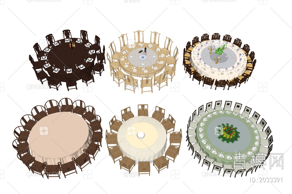 大型圆形餐桌 婚宴酒宴桌SU模型下载【ID:2033391】
