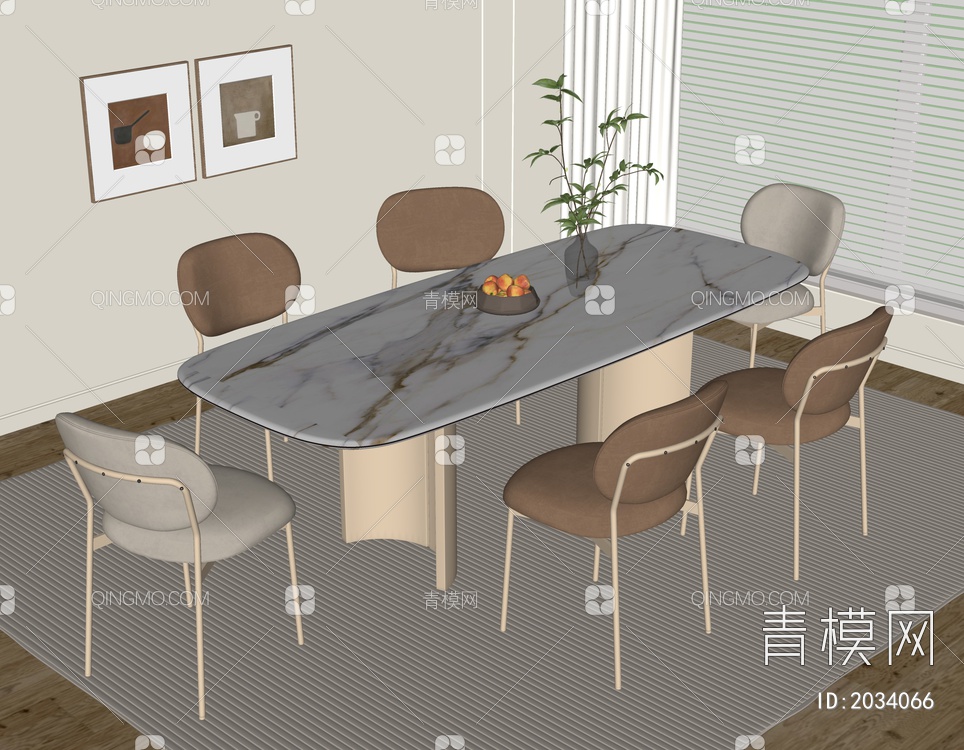 餐桌椅组合SU模型下载【ID:2034066】