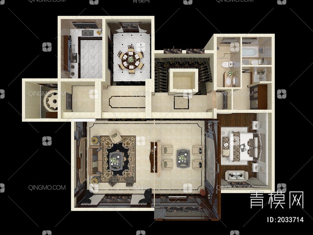 家装样板房鸟瞰3D模型下载【ID:2033714】