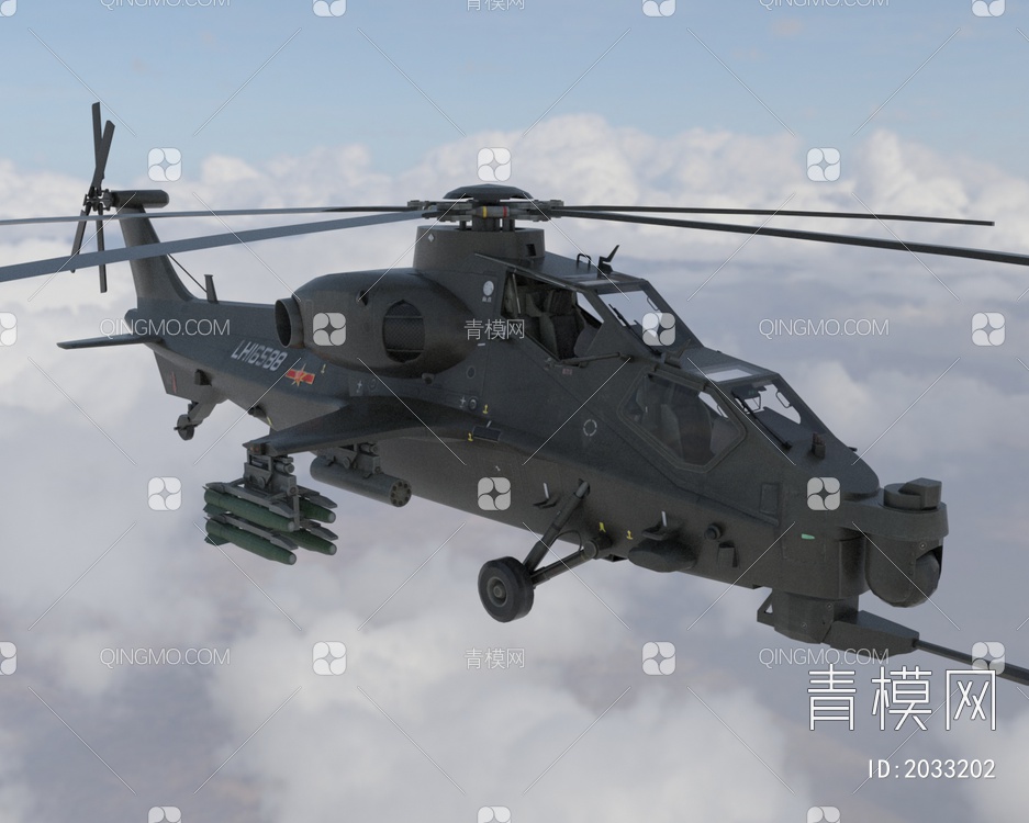 中国人民解放军武直10霹雳火新一代专业武装直升机3D模型下载【ID:2033202】
