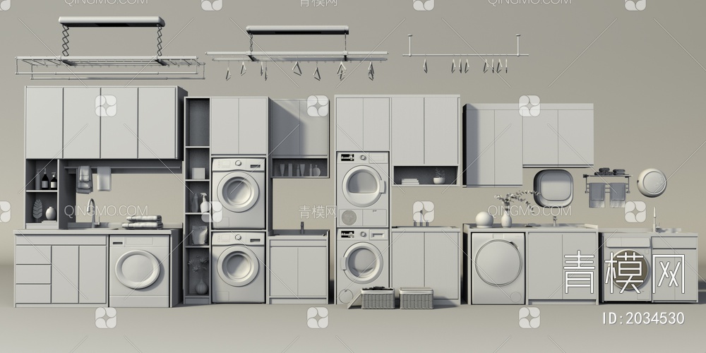 洗衣机组合柜 烘干机 晾衣架 壁挂洗衣机3D模型下载【ID:2034530】