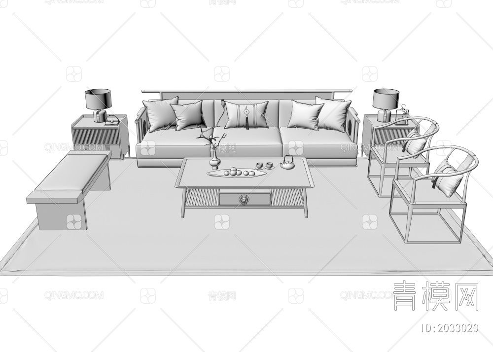 沙发茶几组合3D模型下载【ID:2033020】