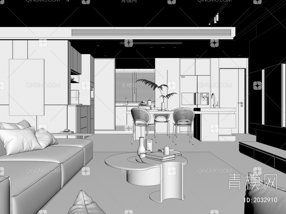 家居客厅 餐厅3D模型下载【ID:2032910】