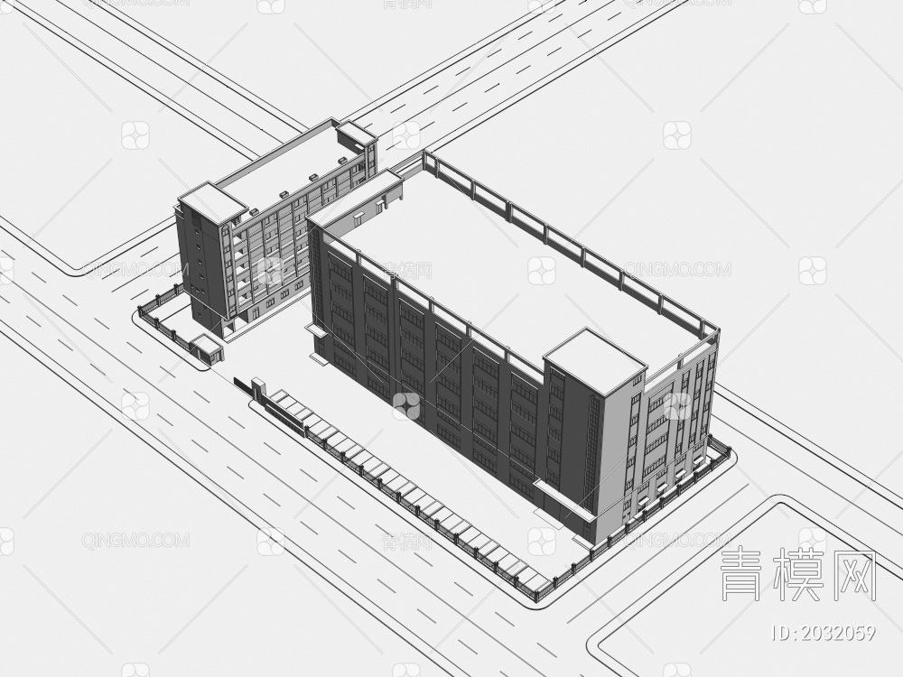 厂区 宿舍 厂房 办公楼 建筑 效果图3D模型下载【ID:2032059】