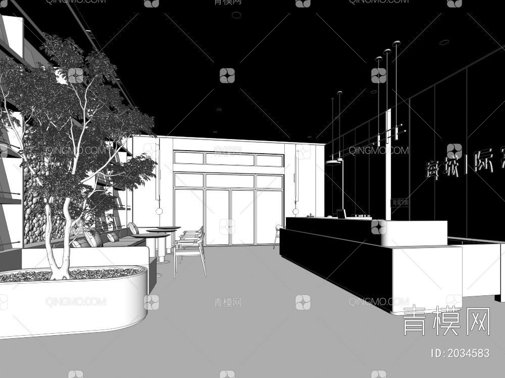 入口大厅 前台接待3D模型下载【ID:2034583】