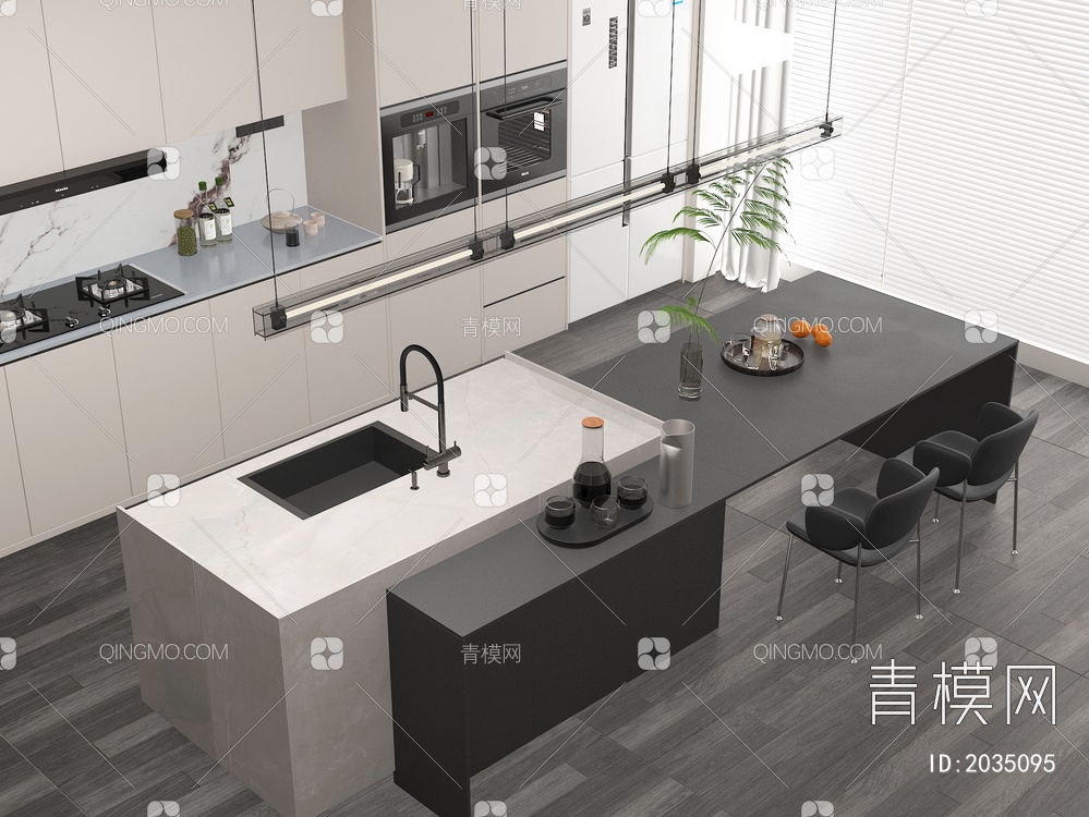 开放式中岛台厨房3D模型下载【ID:2035095】