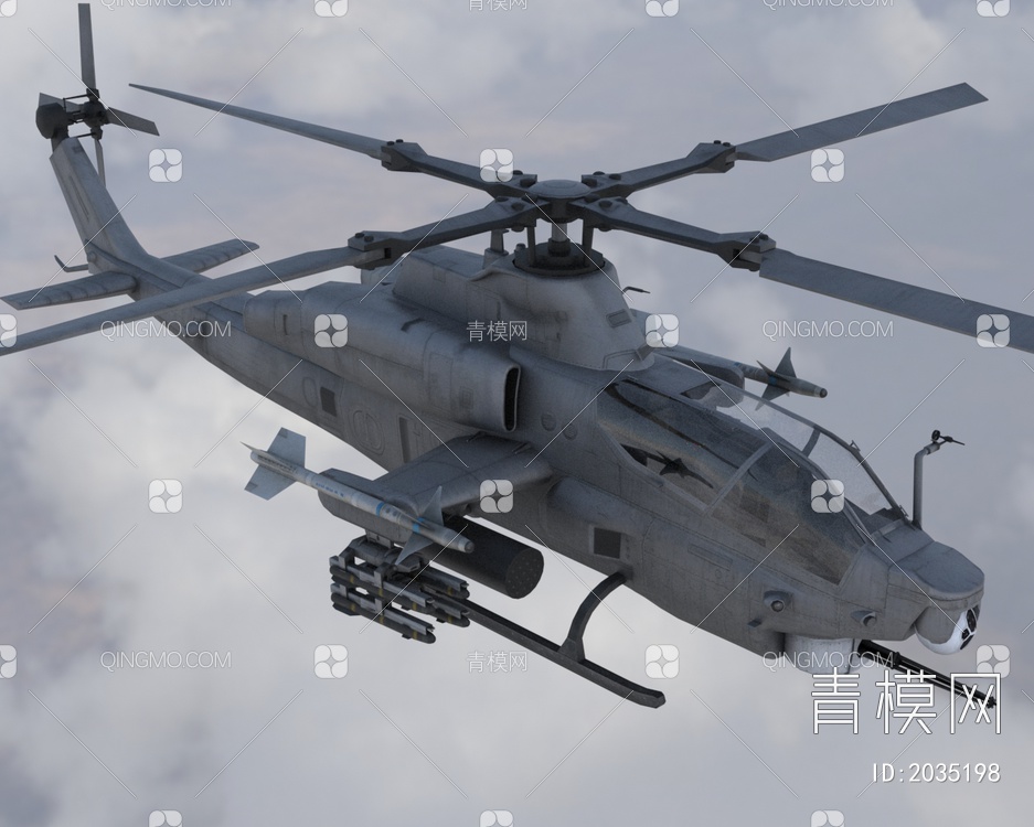 AH1Z蝰蛇武装直升机带内饰驾驶舱3D模型下载【ID:2035198】