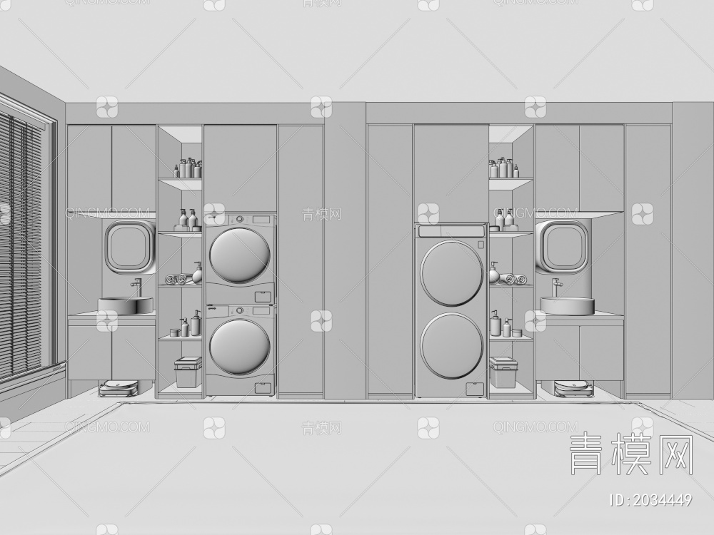 阳台洗衣机柜 一体化洗衣机烘干机3D模型下载【ID:2034449】