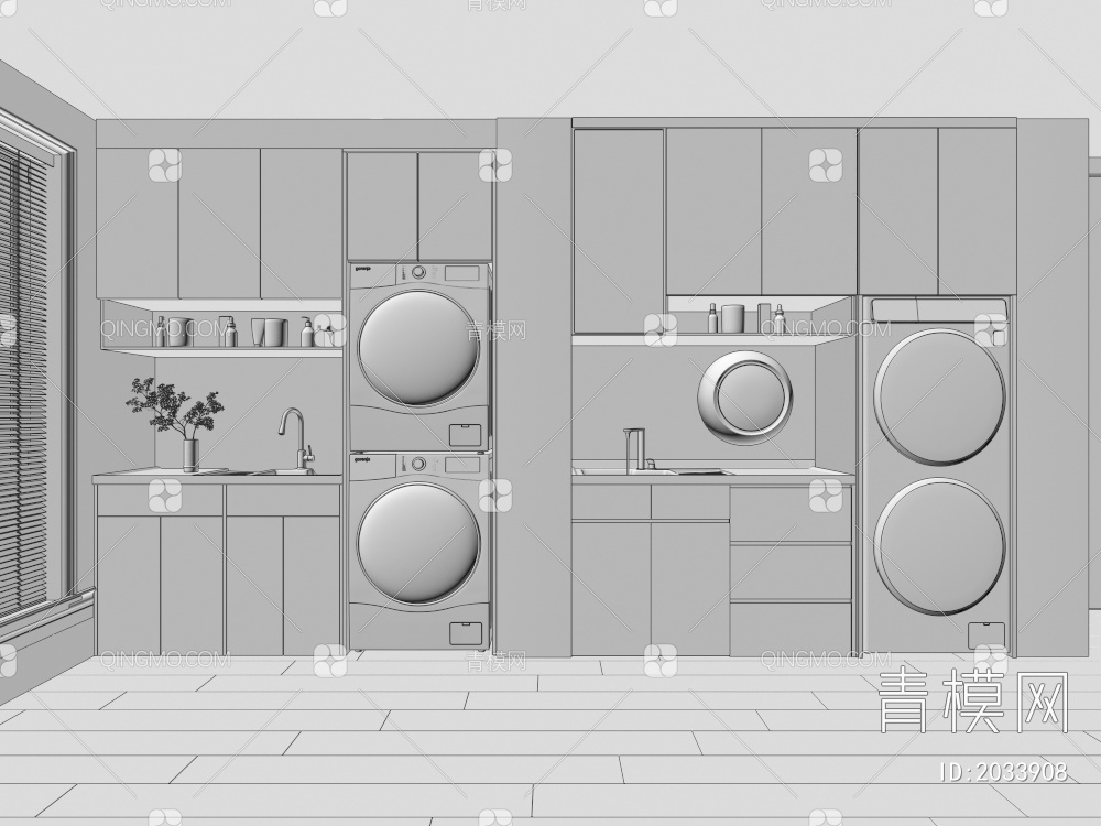 阳台洗衣机柜 一体化洗衣机烘干机3D模型下载【ID:2033908】