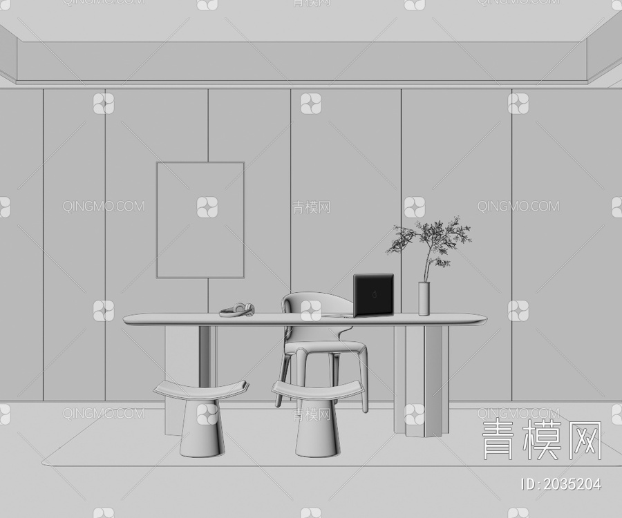 书桌椅组合3D模型下载【ID:2035204】