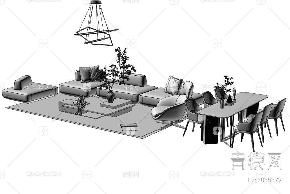 沙发茶几组合 餐桌椅3D模型下载【ID:2035379】