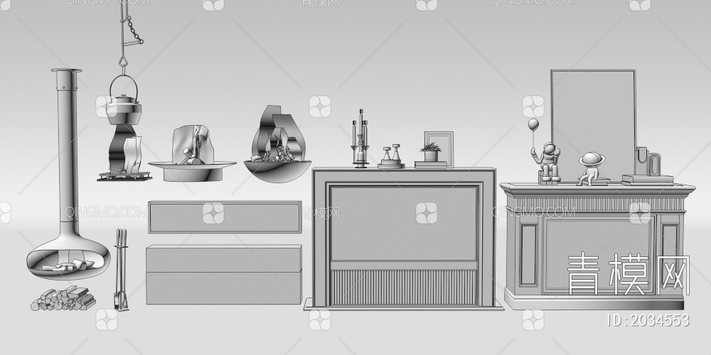 壁炉 火堆3D模型下载【ID:2034553】