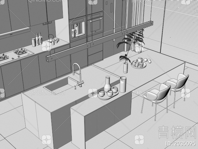 开放式中岛台厨房3D模型下载【ID:2035095】