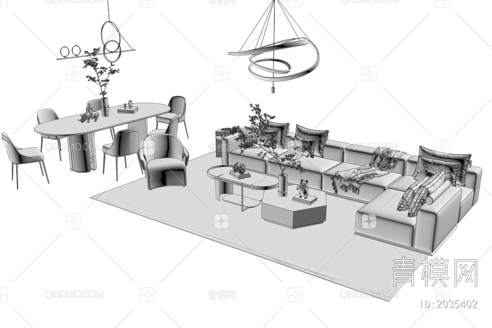 沙发茶几组合 餐桌椅组合3D模型下载【ID:2035402】