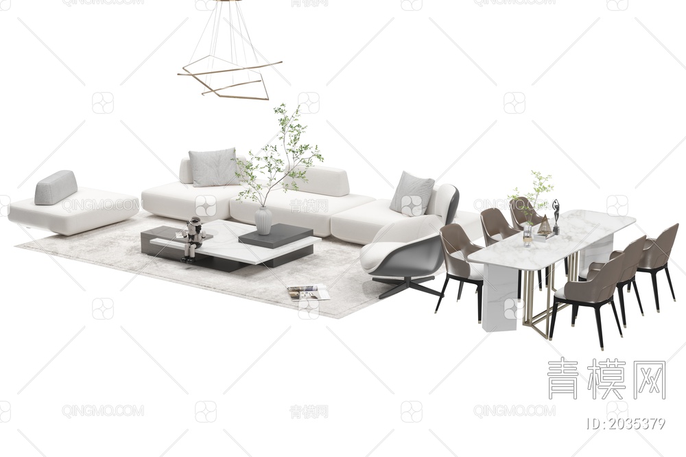 沙发茶几组合 餐桌椅3D模型下载【ID:2035379】