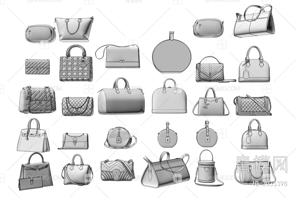 手提包 女士包包 奢侈品 箱包 皮包 挎包3D模型下载【ID:2035398】