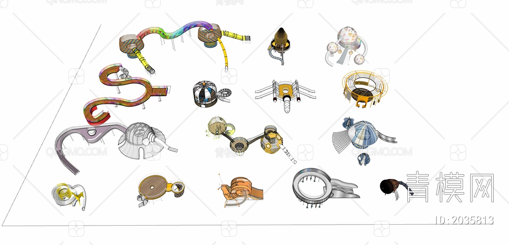 滑梯合集  儿童游乐器SU模型下载【ID:2035813】