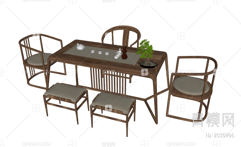 茶桌椅SU模型下载【ID:2035986】