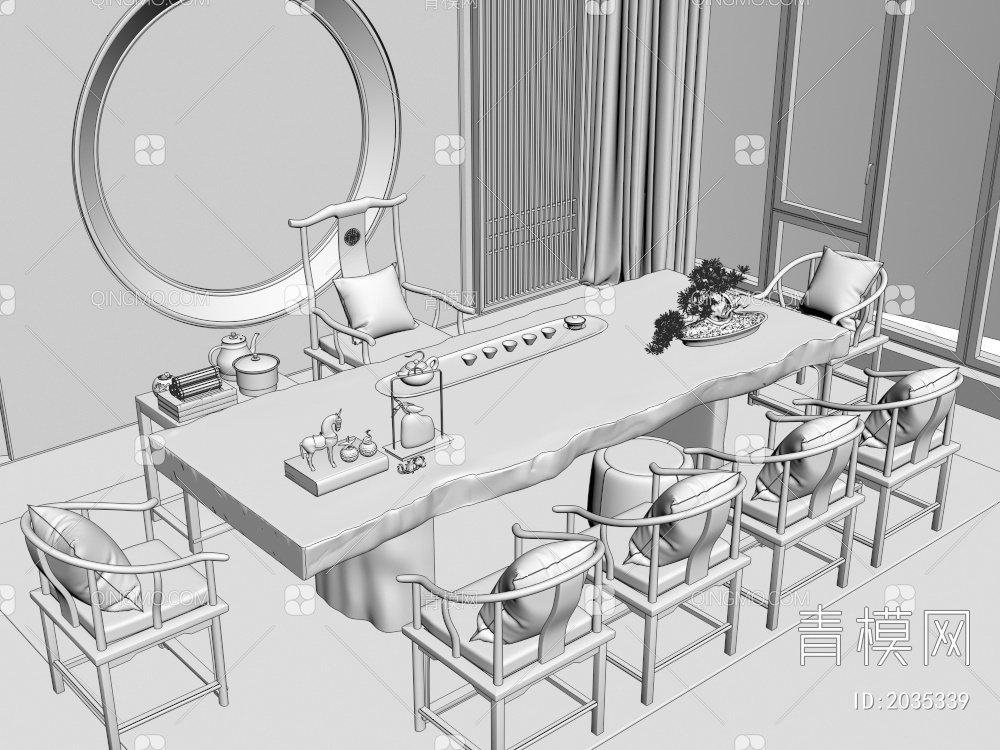 茶桌椅 实木大板3D模型下载【ID:2035339】
